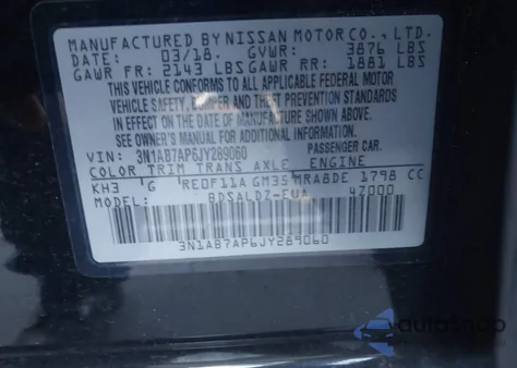 2018 Nissan Sentra Sv from USA, damaged, VIN 3N1AB7AP6JY289060